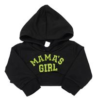 Černá crop mikina s nápisem a kapucí Shein