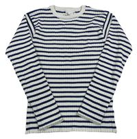Bílo-tmavomodrý pruhovaný žebrovaný lehký svetr Primark