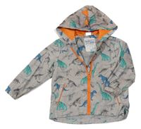 Šedá melírovaná šusťáková podzimní bunda s dinosaury a kapucí F&F