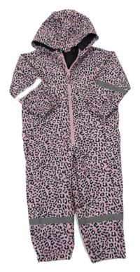 Růžovo-černá softshellová kombinéza s leopardím vzorem a kapucí Kiki&Koko