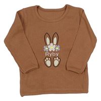 Hnědé žebrované triko s králíkem 
