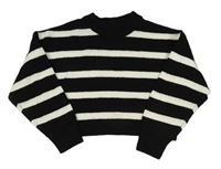 Černo-bílý pruhovaný crop svetr New Look