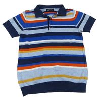 Modro-tmavomodro-červené pruhované pletené polo tričko Next