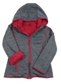 Tmavomodro-růžová melírovaná pletená zateplená propínací mikina s kapucí 