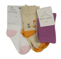 Nové - 3x ponožky - bílé + světlebéžové + růžové 