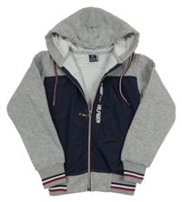 Šedo-tmavomodrá propínací bundomikina s logem a kapucí - Tommy Hilfiger