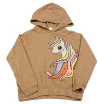 Hnědá lehká mikina s jednorožcem a kapucí H&M