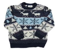 Tmavomodro-modro-smetanový vzorovaný svetr BPC