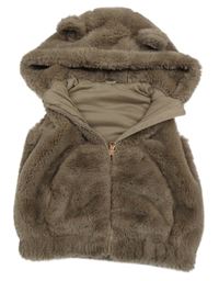 Hnědá kožešinová podšitá vesta s kapucí Nutmeg