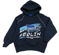 Tmavomodrá mikina s potiskem a kapucí