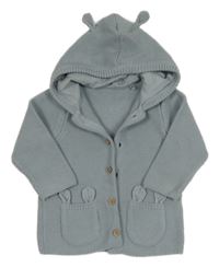 Šedomodrý propínací svetr s kapucí Tu