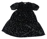 Černé sametové šaty s výšivkami hvězd F&F