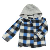 Bílo-šedo-černá kostkovaná košilová bunda s kapucí Pep&Co