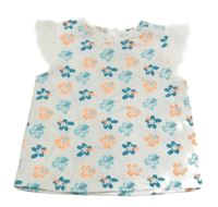 Bílé tričko s tyrkysovými kvítky C&A