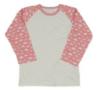 Bílo-růžové pyžamové triko s mraky 