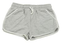 Šedé melírované teplákové kraťasy s bílým lemem Primark