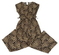 Hnědo-černý leopardí kalhotový lehký overal F&F