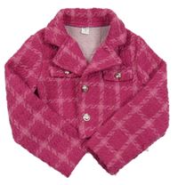 Růžový kostkovaný úpletový crop kabátek shein