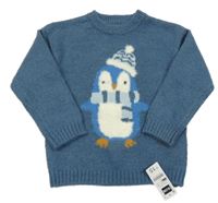 Nové - tmavomodrý svetr s tučňákem dunnes