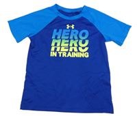Tmavomodré sportovní funkční tričko s nápisy Under Armour