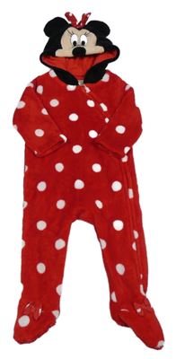 Červená puntíkatá plyšová kombinéza s kapucí - Minnie Disney