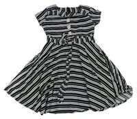 Černo-bílé pruhované lehké šaty s knoflíky a páskem