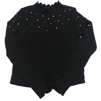 Černé žebrované crop triko s kamínky River Island
