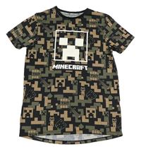 Černo-béžovo-khaki vzorované tričko - Minecraft 