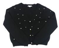 Černý propínací crop svetr s perlami Primark