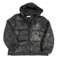 Černo-šedá vzorovaná šusťáková zimní bunda s kapucí H&M