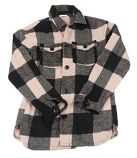 Černo-růžová kostkovaná košilová bunda H&M
