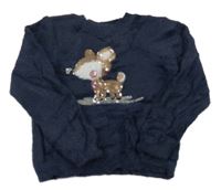 Tmavomodrý chlupatý svetr s laní M&Co.