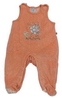 Lososové sametové dupačky s květem a nápisem 