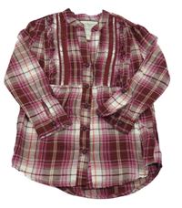 Fialovo-vínovo-bílá kostkovaná halenka s volánky C&A