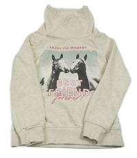 Béžová mikina s koníky a nápisy a límcem Page one young