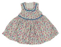 Světlešedo-růžovo-žluto-modré květované manšestrové šaty 