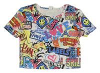 Barevné crop tričko s nápisy a obrázky Shein