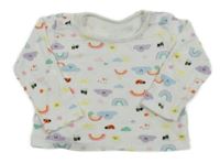 Bílo-barevné triko s mraky a duhami Primark