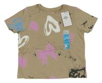 Nové - Béžové tričko s graffiti Primark