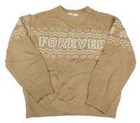 Hnědo-bílý vzorovaný svetr s nápisem H&M