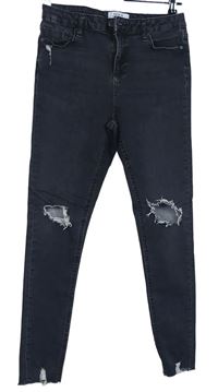 Dámské tmavošedé skinny rifle s dírami Miss Selfridge 