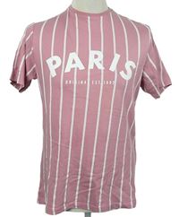 Pánské růžové pruhované tričko s nápisem Primark