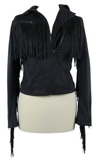 Dámský tmavomodrý semišový crop křivák s třásněmi Topshop 