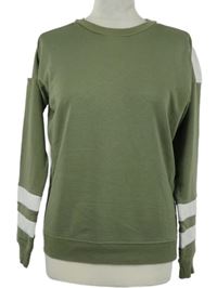 Dámská khaki-bílá mikina s pruhy New Look 