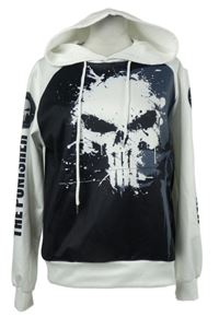 Pánská černo-bílá sportovní mikina s lebkou a kapucí 