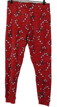 Dámské červené vánoční plyšové pyžamové kalhoty s lízátky