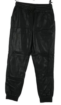 Dámské černé koženkové cuff kalhoty New Look