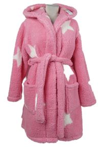 Dámský růžový hvězdičkovaný huňatý župan s páskem Primark 