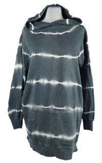 Dámská tmavošedo-bílá pruhovaná tepláková tunika s kapucí Stradivarius 