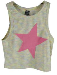 Dámský smetanovo-barevný melírovaný úpletový crop top s hvězdou Shein 
